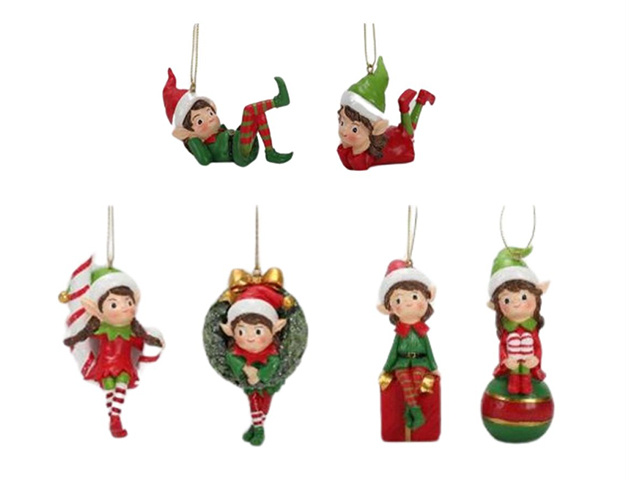 RESIN ELF ORNAMENTS 8X3.5X4CM 6ASST SOLD QTY12