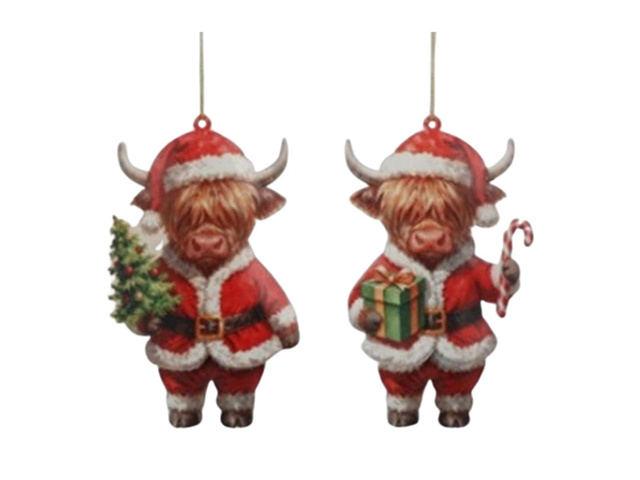 METAL XMAS HIGHLAND COW 9X1.5X15CM 2ASST