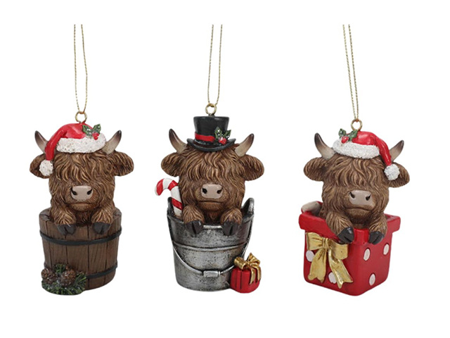 RESIN HIGHLAND COW 5.5X5X8.5CM 3ASST