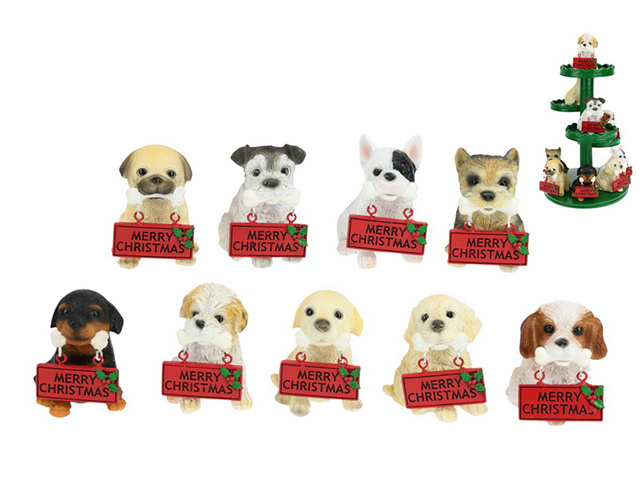 8.5CM DOG WITH CHRISTMAS SIGN 9ASST UN18