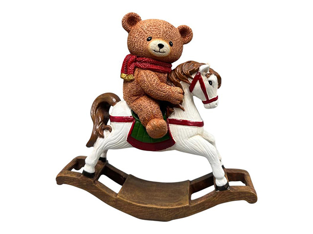 19X19CM BEAR ON ROCKING HORSE