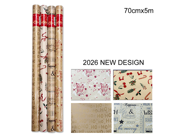 XMAS GIFT WRAP 70CM X5M ASST UN48
